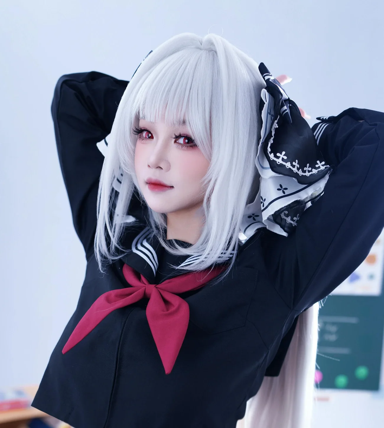 慢炖仓鼠球《碧蓝航线》可畏值日Cos:黑色水手服教室造型 慢炖仓鼠球《碧蓝航线》可畏值日Cos:黑色水手服教室造型
